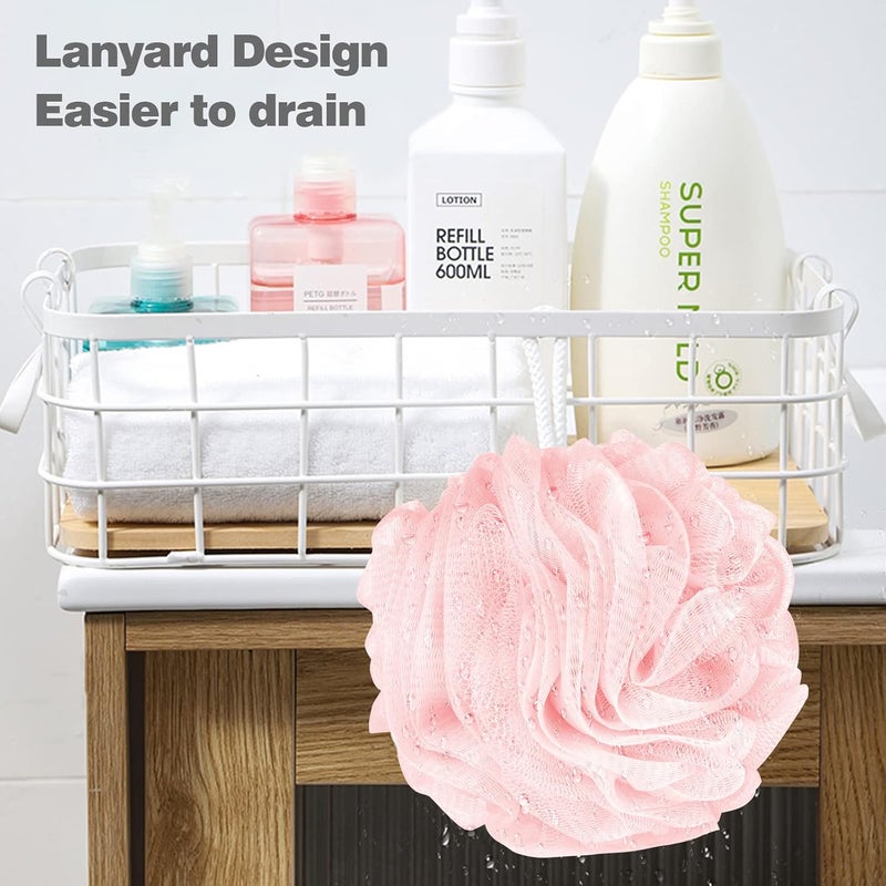 F-U Store Loofah Sponge Shower Loofahs 70g Bath Sponges Mesh Balls 4 Colors for Body Scrubber Exfoliator Wash Back Scrubbers Bathroom Men Women 4 Pack Cleaning Bathing Accessories Blue Beige Green Pink - Image 2